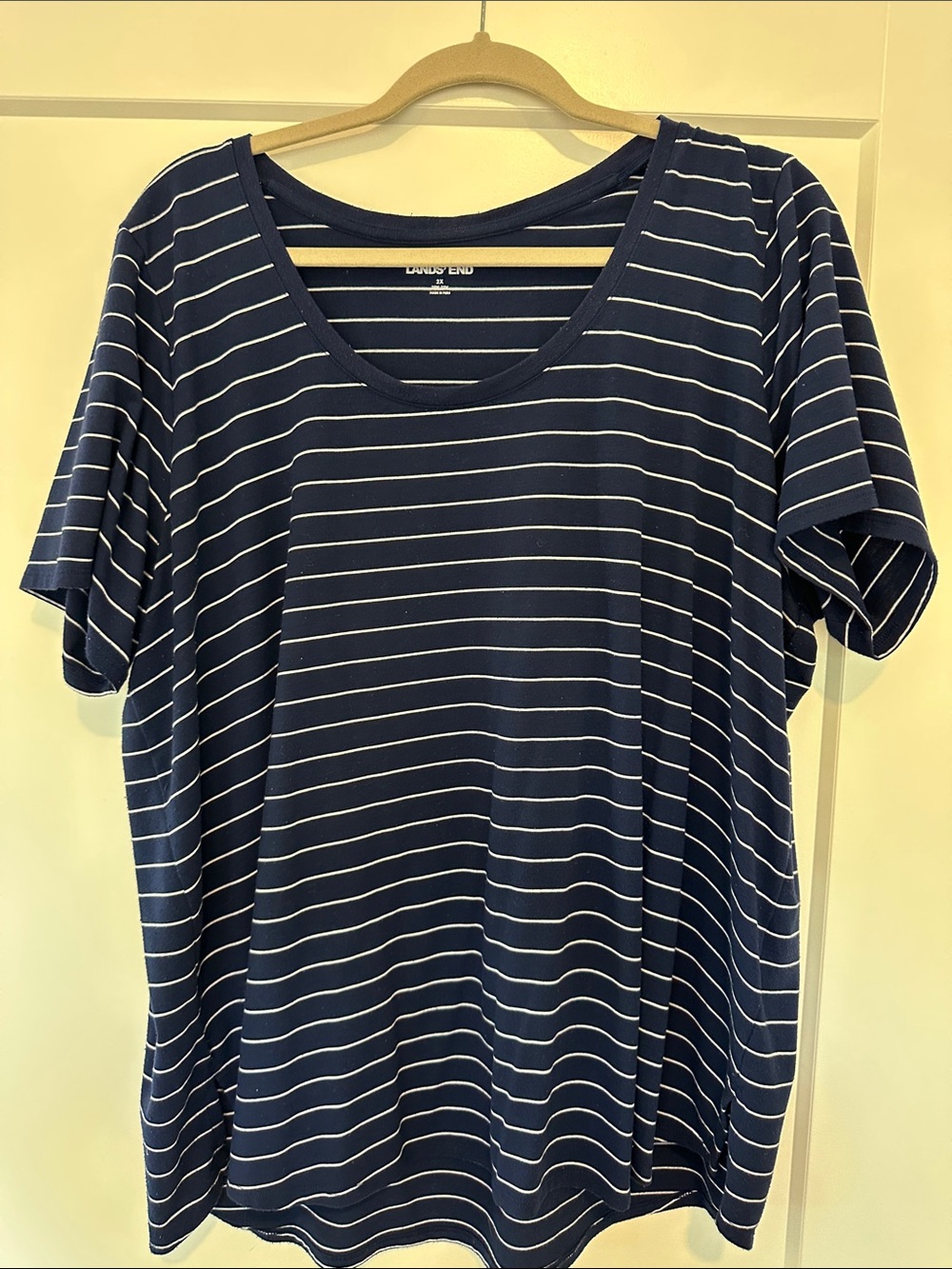 Lands' End Navy and White Striped Scoop Neck Tee